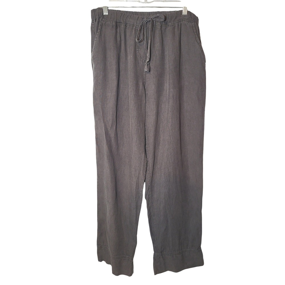 Parachute Womens Grey Linen Drawstring Elastic Waist Wide Leg Pant Large Boho‎